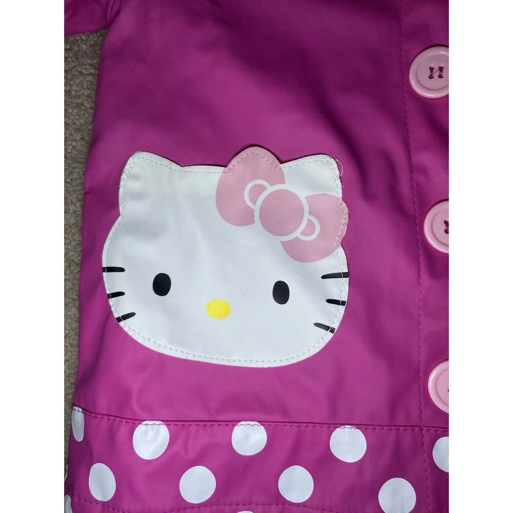 Western Chief Kids Hello Kitty Cutie Dot Pink Hooded Rain Coat Size 2T